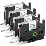 4 x Aken Kompatibel mit TZe-231 Brother P-Touch Bänder 12mm, für Brother TZe Schriftband TZe-231 TZe231 12mm 0.47 Laminiertes Schriftband für Brother Ptouch H110 H107B H105 H100LB, Schwarz auf Weiß