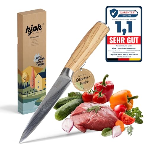 kjøk Premium Kochmesser Allzweckmesser 13cm Olivenholzgriff Härte 58±2 HRC Japanmesser-Style hochwertiges profi Küchenmesser mit Holzgriff universal allzweck Messer klein scharfe Klinge Gemüsemesser