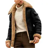 RLEHJN Lederjacke Herren, Männer Winterjacke Winter Kurzmantel Mit Teddyfutter Wasserdicht Teddy Fleecejacke Wintermantel Herren Warm Biker Motorrad Pelz Mantel Jacke 2024