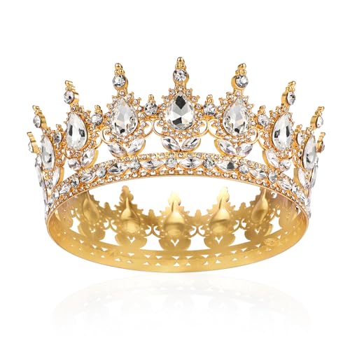 Barocke Tiaras Brautkrone Gold Kristall Königin Krone Voll Runde Mädchen Tiara Klar Strass Prinzessin Karneval Kopfschmuck Schmuck für Halloween Kostüm Hochzeit Prom Geburtstag Pageant Party Stirnband