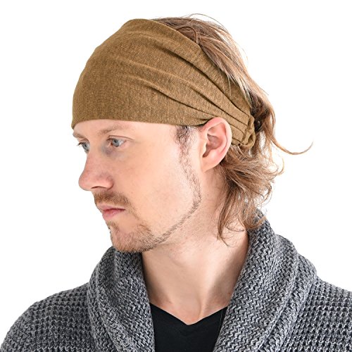 CHARM Leinen Haarband Herren Bandana - Damen Piraten Stirnband Kopftuch Kopf Band Elastisch Haarband Sport Mode Kamel