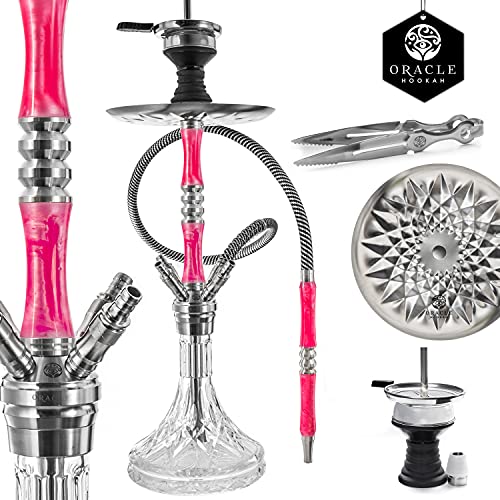 ORACLE HOOKAH® Epoxidharz Edelstahl Shisha Set 4 Anschlüsse - Shisha mit 1 Schlauch 1 Mundstück Kopf und Zubehör - Shisha Pink