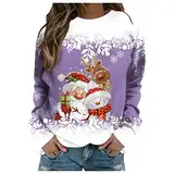 Damen Christmas Weihnachtspullover Weihnachtsmann Pullover T Shirts Ugly Elch Gedruckt Xmas Pulli Top Pullover Blusen Langarm Festliche Oberteile Sweatshirt