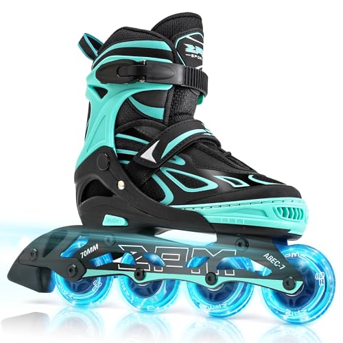 2PM SPORTS Verstellbar Inliner für Kinder, Leucht Inline Skates Rollschuhe für Damen/Herren (Green S)