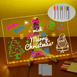 Led Maltafel Kinder,Nachrichtentafel Mit LED-Leuchten, Transparente Acryl Tafel Notiztafel Abwischbar Drawing light,Mit 7 Neonstiften,Kreatives Geschenk Für Kinder Freundin(30 x 20 cm)