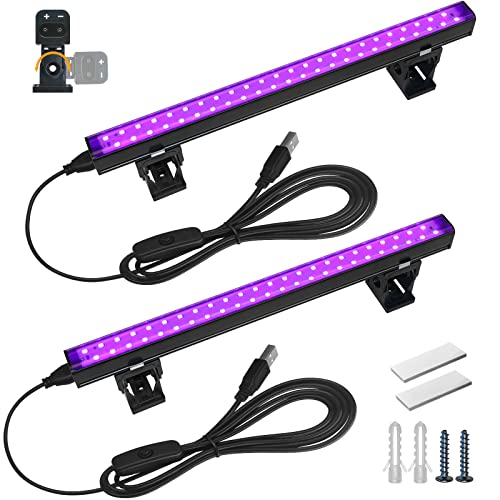 Barrina Schwarzlicht LED Strip, 10W 28cm USB Schwarzer Lichtbalken, Verstellbare Schwarzlichtlampe für Party, Körperfarben Halloween Dekorationen, Tragbare UV LED Schwarzlicht für Schlafzimmer, 2er