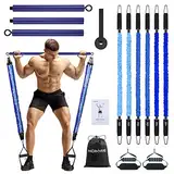 Hommie Pilates Bar Kit mit Widerstandsbänder, 3 Stück Stick Squat Yoga Pilates Resistance Bands 20, 40, 60 Lbs (9, 18, 27 kg) mit Griffe, Türanker & Fußschlaufen für Pilates Krafttraining