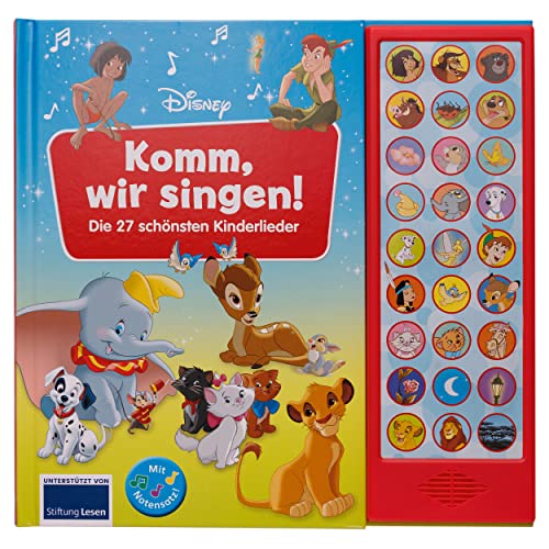 Disney - Komm, wir singen! Die 27 schönsten Kinderlieder - 27-Button-Soundbuch - Liederbuch mit Noten zum Mitsingen: Tönendes Buch