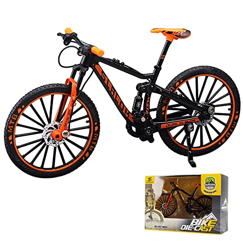 Foreverup Finger Fahrrad Modell,Mountainbike Modell Spielzeug,1:10 Mini Fahrrad Spielzeug,Miniatur-Finger-Mountainbike für Jungen Mädchen,Geschenk für Kinder(Schwarzorange)