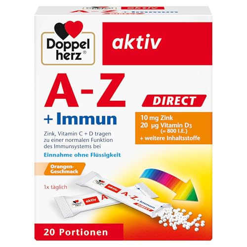 Doppelherz A–Z + Immun DIRECT – Mit Zink, Vitamin B12, Vitamin C und D als Beitrag für die normale Funktion des Immunsystems –Flüssigkeit, 20 Sachets