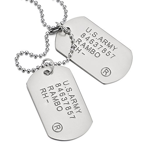 COOLSTEELANDBEYOND Satinierte Zwei Stücke Herren Militär Armee Dog Tag Anhänger und 70cm Kugelkette