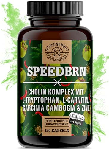 SPEEDBRN® -Stoffwechsel Formel- WICHTIG: Laborgeprüfte Kur mit Cholin, L-Carnitin, Garcinia Cambogia, L-Tryptophan, Zink und mehr I 120 Kapseln Hochdosiert -DE- SCHEUNENGUT®