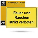 Warnschild "Feuer und Rauchen strikt verboten!", 2 Stück, 30 x 20 cm, 1 mm starkes PVC Schild mit Bohrlöchern, Heizungsanlage Schild, Hinweisschild Keller, Rauchen verboten Warnhinweis Öllagerraum