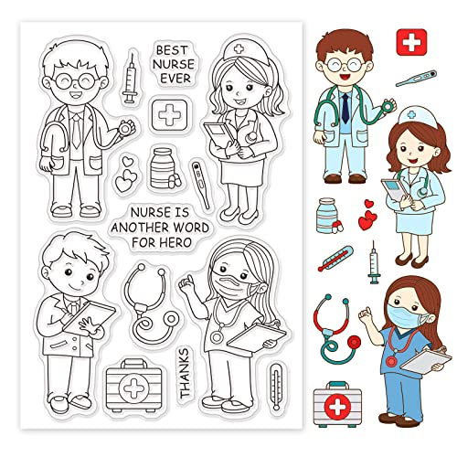 PandaHall Medical Klarsichtstempel, Doctor Words Silikon-Stempelkarten, Kaninchen-Mäuse-Muster, Gummistempel, Transparente Stempel Für Die Kartenherstellung, Fotoalbum, Dekoration Und DIY Scrapbooking