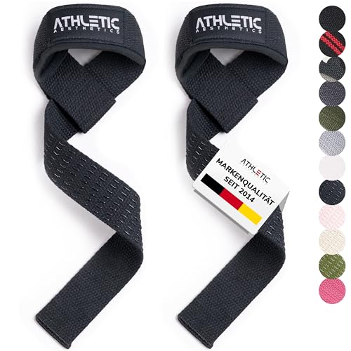 Zughilfen für Krafttraining und Bodybuilding (gepolstert) - Profi Lifting Straps 60 cm Länge für Fitness, Weightlifting, Kreuzheben - Zughilfe im Paar für Frauen und Männer (Schwarz (Silikon))
