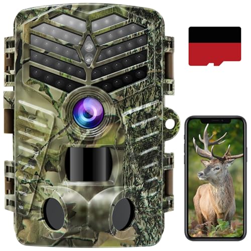 XTU Wildkamera mit Bewegungsmelder Nachtsicht - 2,7K 48MP Wildtierkamera WLAN mit 64GB SD Karte Handyübertragung App,0,2s Jagdkamera,950nm No Glow Infrarot Nachtsichtkamera Outdoor,IP66 Wasserdicht