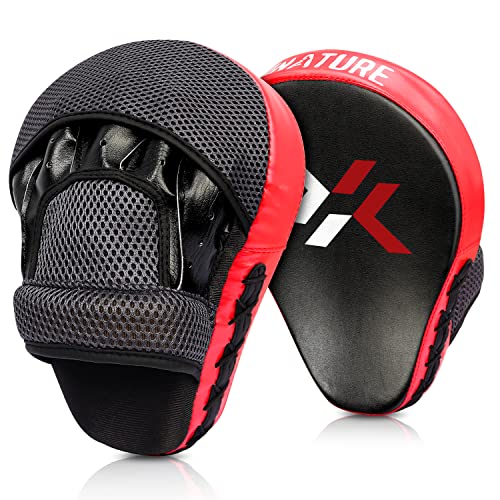 Pratzen Boxen mit hochwertiger Polsterung - 1 Paar Kickboxen Boxpratzen für optimale Schlagdämpfung,Trainerpratzen Boxing Pad für Männer Frauen,Schlagkissen für Karate MMA Taekwondo Muay Thai-Rot