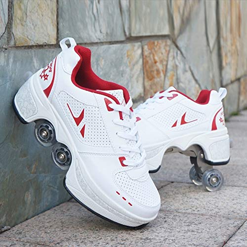 HUOQILIN Unisex-Kinder Skateboard Schuhe Kinderschuhe Mit Rollen Skate Shoes Rollen Schuhe Sportschuhe Laufschuhe Sneakers Mit Rollen Kinder Jungen Mädchen,Red-EU41