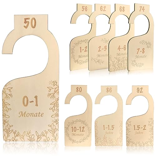 8 Stück Baby Größentrenner, 50 bis 92 Kleidergrößen Trenner Baby, Holz Größentrenner mit Exquisites Schnitzmustern, Grössentrenner Baby Schrank Organizer für Baby Shower Familie Geschenk