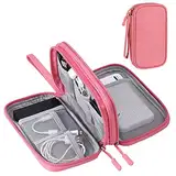 Kabeltasche, Elektronische Tasche Wasserdicht Kabelorganizer Tasche, Universal Doppelschicht Reise Elektronik Zubehör Tasche für Handy Ladekabel USB Headset Powerbank (Rosa)