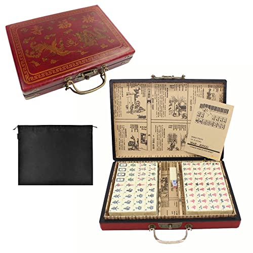 GONGKANGYUAN Mini Mahjong Set Box Tragbar Traditionelles Chinesisches Mah Jong Set Mit 144 Majong Spielsteine, Reise Mahjong Set Tragbarer, Chinesisches Strategiespiel