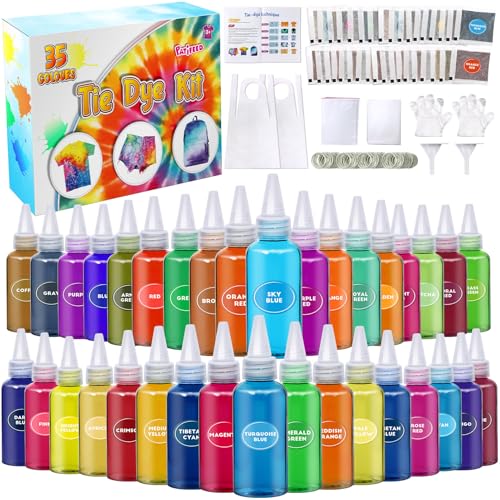 PATIFEED Batikfarben Set für Kinder, 35 Farben Batik-Set, Tie Dye Kit für Kleidung, Spiele und Aktivitäten, Ideales Kunst- und Bastelset für Kinder und Erwachsene