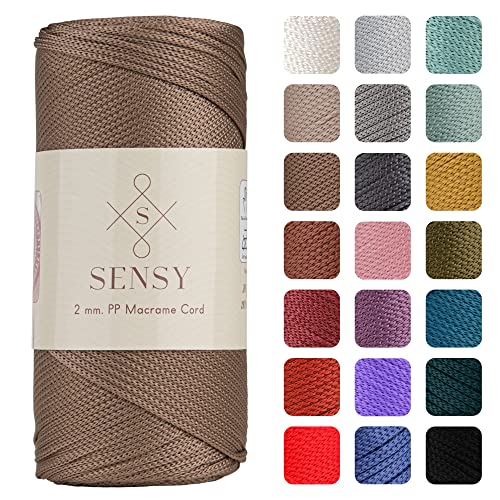 Sensy Premium 2 mm 230 Meter Polyester-Seil, 100% Polypropylen-Kordel Makramee-Kordel 2 mm Häkeltasche Kordel Makramee Seil Häkelgarn Geschenk für Strickwaren (Nerz)