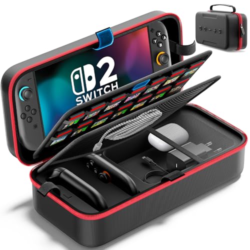 Switch 2 Tasche kompatibel mit Nintendo Switch 2 2025, Große Switch Tragetasche für Joycon und EU Netzteil, Switch 2 Case mit 28 Switch Spiele für Nintendo Original/OLED-Modell & Switch Zubehör