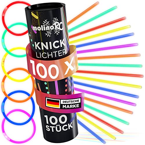 molinoRC 100x Knicklichter Party Set - [EXTRA HELL] - Knicklichter Kinder - 100 Verbinder für Armringe + Figuren - Perfekt für Geburtstag, Party, Festival - Leuchtstäbe, Mitgebsel, Glow Sticks