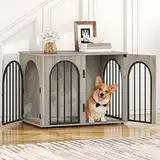 Hzuaneri Hundekäfig Möbel, 80cm Hundebox für Zuhause, 3 Türen, Bogentür, Moderne Hundebox Indoor für Hunde, Beistelltisch, Hundekäfig Hochbelastbar, 56 x 80 x 61 cm, Hell Elfenbein DFC85105B