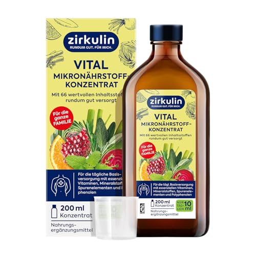 Zirkulin Vital Mikronährstoffkonzentrat (200ml) – 20 Tage Reichweite - 66 Vitalstoffe aus Obst, Gemüse & Kräutern - Hoher Bio-Anteil&Wertvolle Polyphenole - Vitamine&Mineralstoffe für die Familie