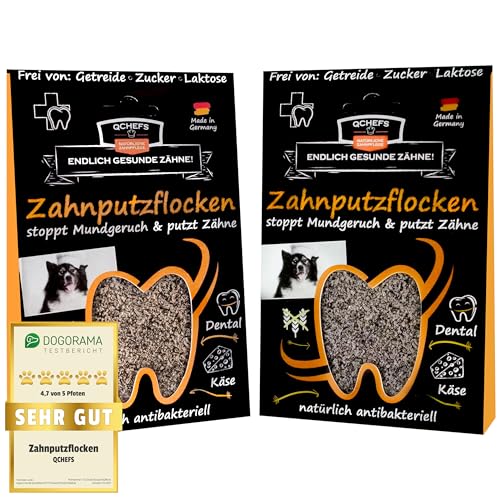 QCHEFS 2er Pack Zahnputzflocken für Hunde - 1 Monat Zahnpflege Hund, ohne Dentalspray für Hunde