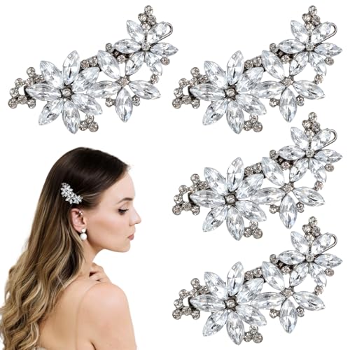 4 Stück Haarschmuck Hochzeit,Mabor Haarspange Hochzeit Strass Haarspangen Braut Haarschmuck Hochzeit Haarklammer Klein Silber Glitzer Silber Hochzeit Kopfbedeckung für Frauen Mädchen