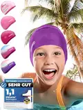 KIDVERSE Badekappe Mädchen - wasserdichte Badekappe Kinder mit Anti-Rutsch-Noppen - Badehaube Kinder - UV Schutz Schwimmhaube Kinder 100% reißfest - Schwimmkappe Kinder