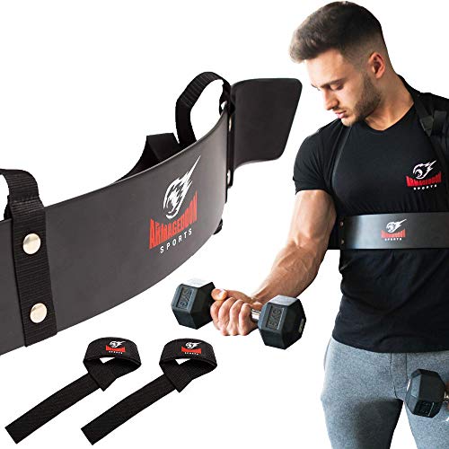 ARMAGEDDON SPORTS Bizeps Isolator Arm Blaster Curl + Bonus Premium Lifting Straps, Trizeps Isolation Bizepstrainer Fitness Maschine Support Training