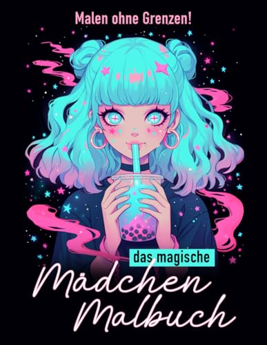 Das magische Mädchen Malbuch ab 12 Jahren: Malen ohne Grenzen mit schwarzem Hintergrund | 50 besondere Motive | Mädchen, Haustiere, Freunde, Einhörner uvm