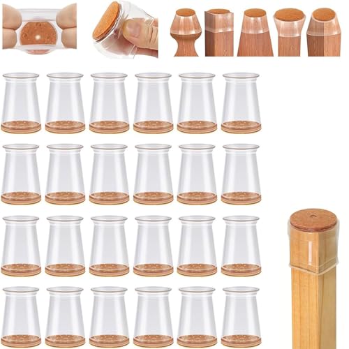 Oxinome Chair Rubber Feet, Oxinome Chair Leg Floor Protectors, Transparent Floor Protection, No-Slip Furniture Pads for Dining Chairs & Tables (24Pcs-M)