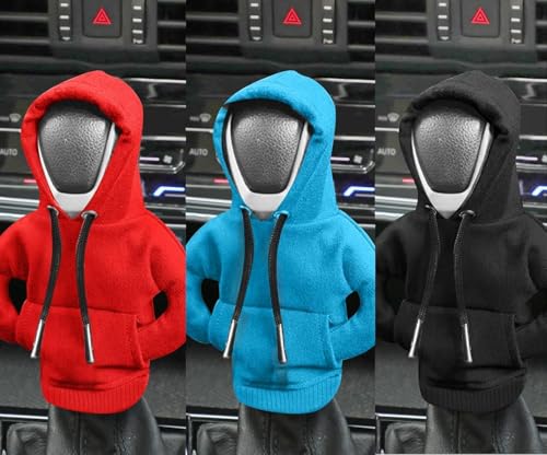 3 Stück Schalthebel Hoodie,Auto Schaltknauf Abdeckung,Schwarz Rot Blau,Pullover für Schaltknüppel,Schaltknauf Pullover,Hoodie für Schaltknauf,Universelles Auto-Schalthebel-Innendekorationszubehör