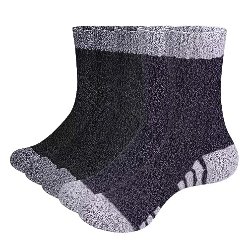 GiveGift Kuschelsocken Herren Plüschsocken Bettsocken Dicke Warme Plüsch Kuschel Flauschige Socken Bunt für Männer Fuzzy Fluffy Socks Schwarz und Grau 43-46