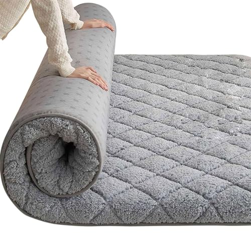 LUIVZD Japanese Floor Mattress Futon Mattress - Upholstered Mattress Tatami Mat Floor, Portable Foldable Camping Mattress for Comfort Sleep (Color : GRAU, Size : Full)