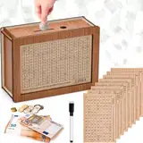 Sparbox mit Zahlen Ankreuzen, Geldbox, Spardose Holz 22x15x13 cm, Spardose mit Sparziel, Retro Sparbüchse Aufbewahrungsbox Wieder Verwendbares, Spardose €500 €1,000 €2,000 €3,000 €5,000 Euro