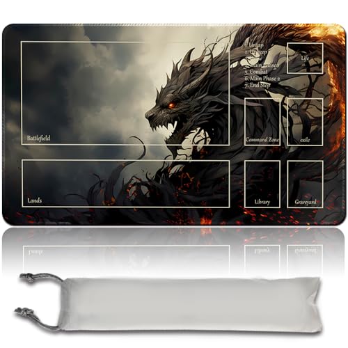 Brettspiel MTG Playmat + Freie wasserdichte Tasche, Genähte Kanten,Card Enthusiasten TCG Playmat Mouse Pad MTG Spielmatten Mit Zonen (Original Playmat) (with Zone,Black Phyrexian Obliterator)