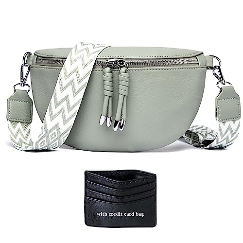 YISUOHOOM Umhängetasche Damen Klein Bauchtasche Damen Stylisch Crossbag Breiter Gurt Hellgrün Kreditkartenpaket senden