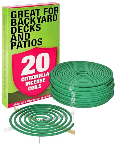 Citronella Räucherspirale – Jede Spule hält 8 Stunden – geeignet für Outdoor-Camping, Terrasse, Wandern usw. (2er-Pack enthält 20 Spulen und 2 Spulenständer)