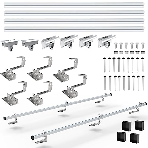 NuaSol PV Photovoltaik 2er Montage Set Ziegeldach Befestigung Schiene Dachhaken - inkl.Solar Aluprofil ,Endkappen , 35 mm Endklammern , bis 115 cm Breite pro Modul und 35 mm Höhe,Silber