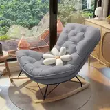 NRNQMTFZ Schaukelstuhl Wohnzimmer - Relaxsessel,bequemer Schaukelstuhl aus Stoff mit hoher Rückenlehne, Relaxsessel,für Kinderzimmer Schlafzimmer Balkon(Grey)