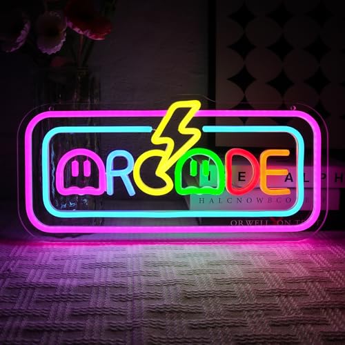 OYCGZV Arcade Neon Schild Retro Arcade Gaming Led Neon Schild Wand Spiel Ghost Neon Sign Game Zone Led Schild für Spielzone Deko Besondere Geschenke für Videospiel Fans Gamer Jungs Männer Freund