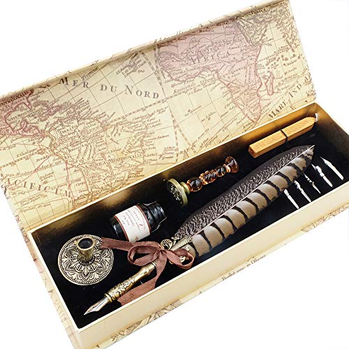 GC QUILL Kalligraphie Stifte Set, Schreiben Tinte Set mit 5 Ersatzspitzen, Stempel, Wachs und Stifthalter für Kunst, Unterschriften, Hand lettering, Dekoration, Geschenk LL-66