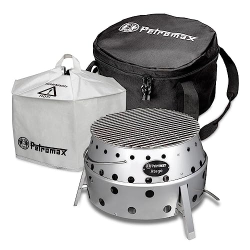 Petromax ATAGO Grill Set, 3-teiliges Set, ATAGO inkl. Transporttasche und Umluftkuppel, Atago 4-in-1 Grill, Ofen, Herd, Feuerschale - zum Outdoor Kochen und Backen