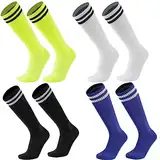 4 Paar Fußballsocken Kinder, Unisex Kinder Sportsocken, Fußball Socken Lang Kinder,Sportliche Fußball Socken Kinder,Trainingssocken Elastische Socken für Jungen und Mädchen von 5-12 Jahren